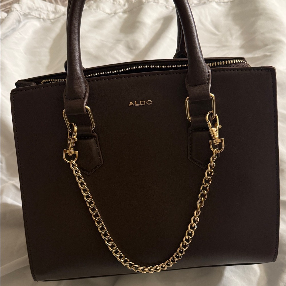 Aldo Dark Brown Satchel with Gold Chain